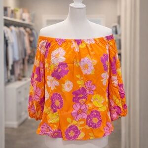 White Birch Vibrant Floral Off-Shoulder Blouse - Orange, Pink, Yellow XL NWOT